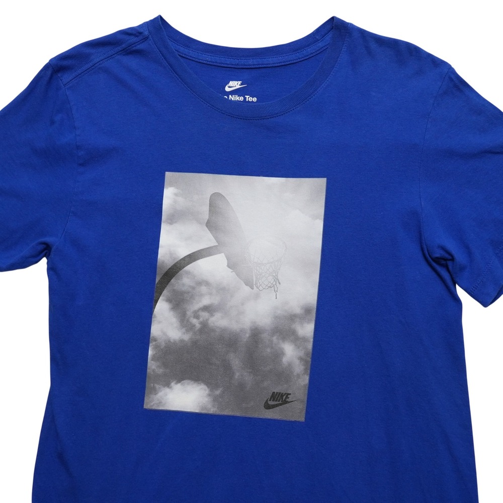 Nike T-Shirt Mens Small Blue Basketball Hoop Cloud Graphic Short Sleeve Tee